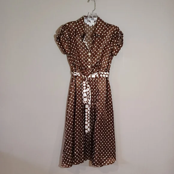 Vintage Dress Barn Brown Polka Dot Dress pretty woman Style Size 4 - Picture 1 of 5